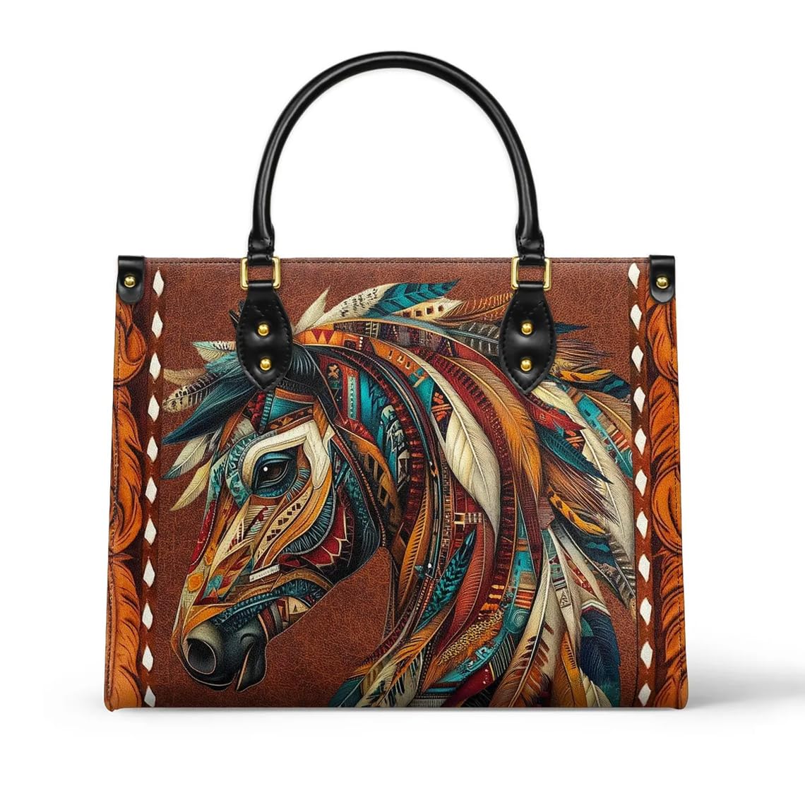 Tribal Horses Majesty Purses for Women, Western Handbags with Top Handle & Strap Shoulder Crossbody Satchel Tote Bag Gifts
