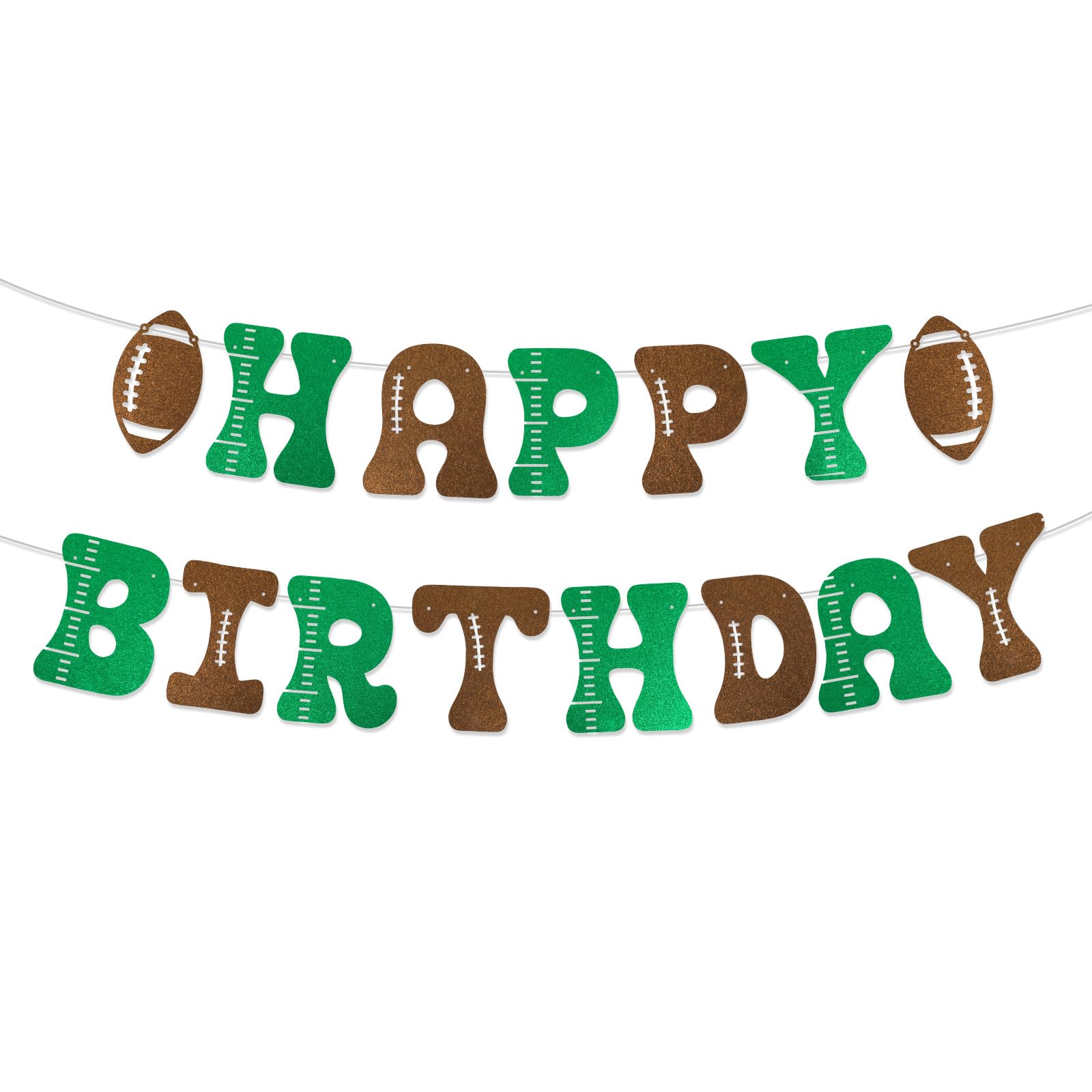 Rugby Happy Birthday Banner, Pre-Strung Football Themed Party Banner Glitter Sport Theme Birthday Party Backdrop Decorations for Boys Men (Green Brown)