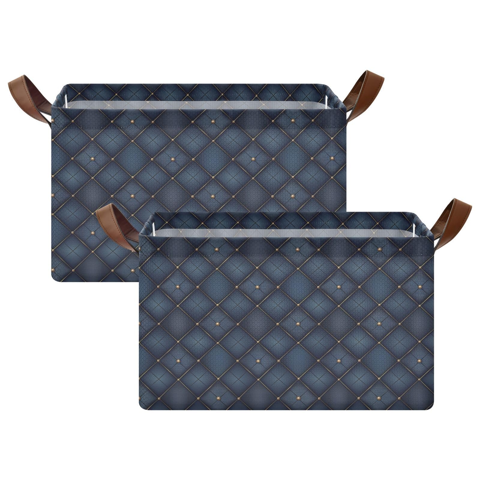 KLL Canastas de almacenamiento de rejilla azul medianoche para estantes con asas, cubos de almacenamiento para organizar ropa, jeans, libros, paquete de 2 cajas organizadoras para armario