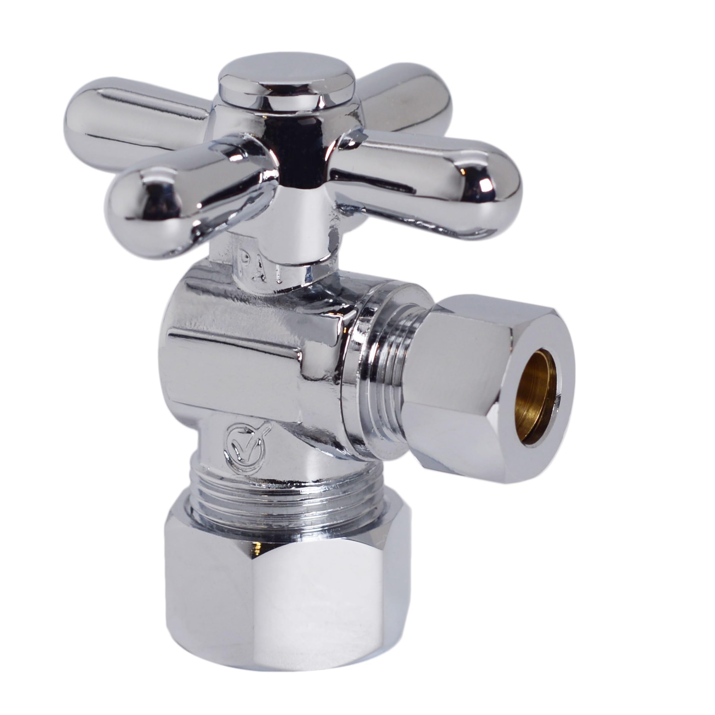 Westbrass D105BX-26 1/4-Turn Cross Handle Angle Stop Shut Off Valve, 5/8" OD x 3/8" OD, Polished Chrome