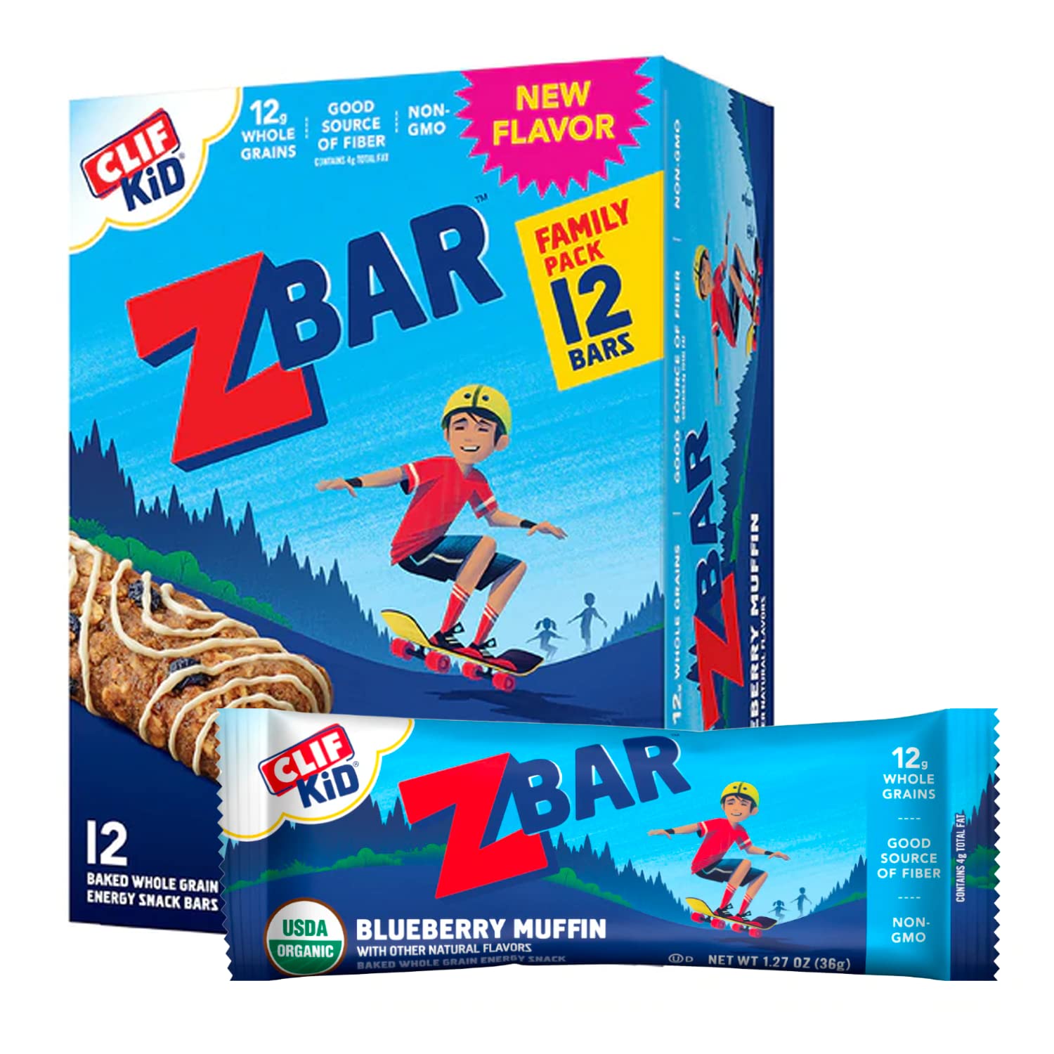 Clif Bar KID- Blueberry Muffin Z Whole Grain Food Great Snack for Kids, Made with USDA Organic Ingredients, Good Source of Fiber, Chewy Texture, Fresh-Baked Flavor, Non-GMO (12 Pack)