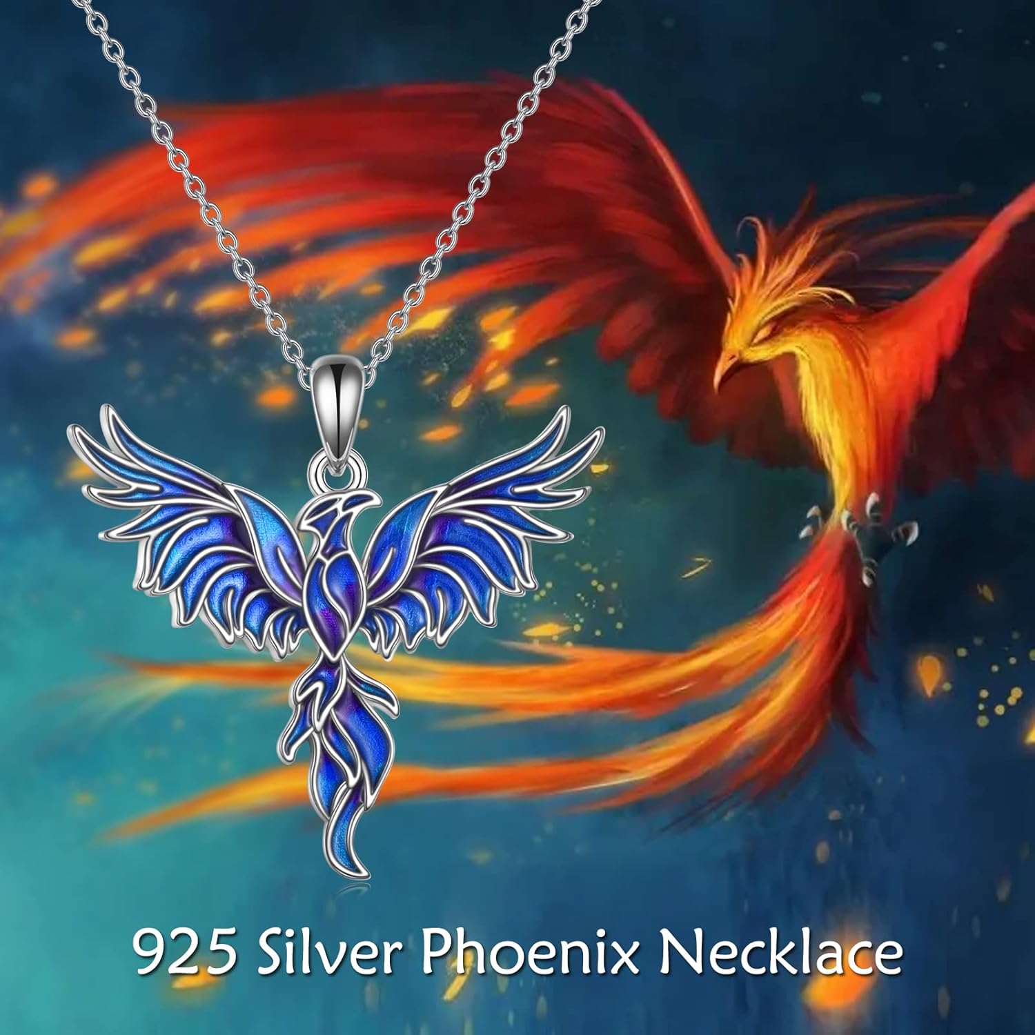 YAFEINI Blue Phoenix Pendant Necklace 925 Sterling Silver Jewelry for Women Mom (Blue dripping oil) - Image 6