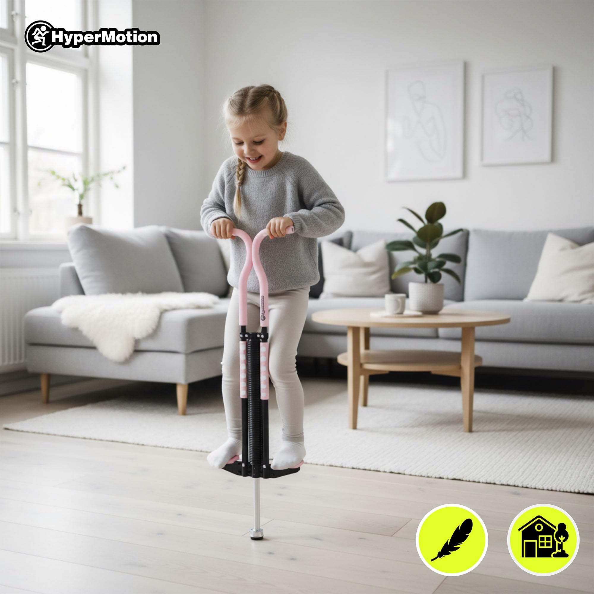 HyperMotion Skoczek POGO dla Dzieci 9–14 Lat, Urządzenie Treningowe do 50 kg, 2,35 kg, System Sprężynowy, Kolor Różowy