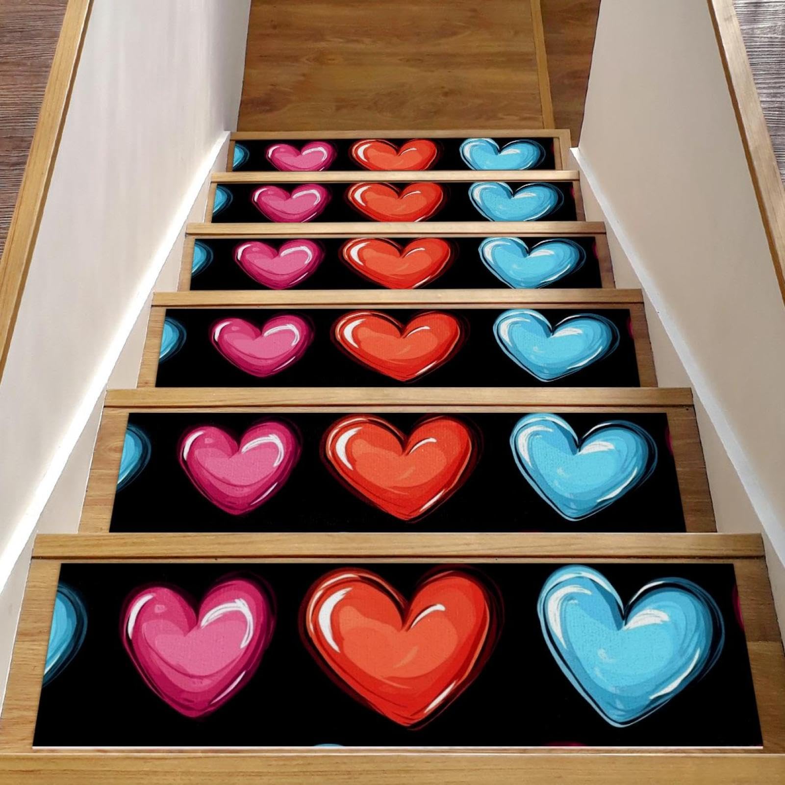 Alfombras para escaleras antideslizantes de 8x30 pulgadas, pack de 15 tapetes con corazones