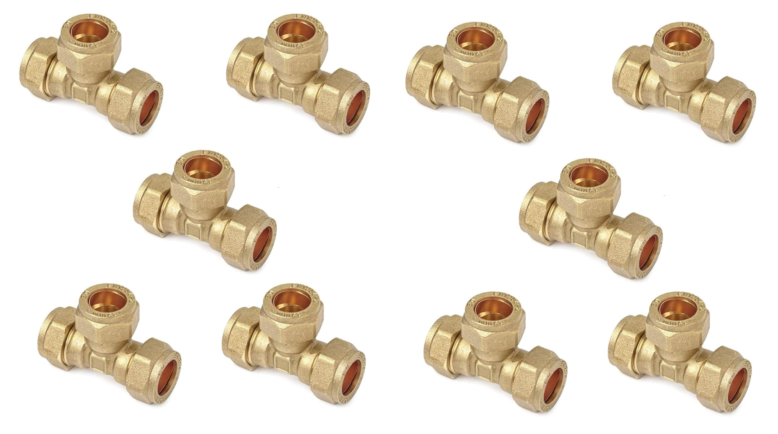 22.5 Team Controls Brass Tc Compression Equal Tee 15Mm For Copper Pipe Connector -Pack Of 10