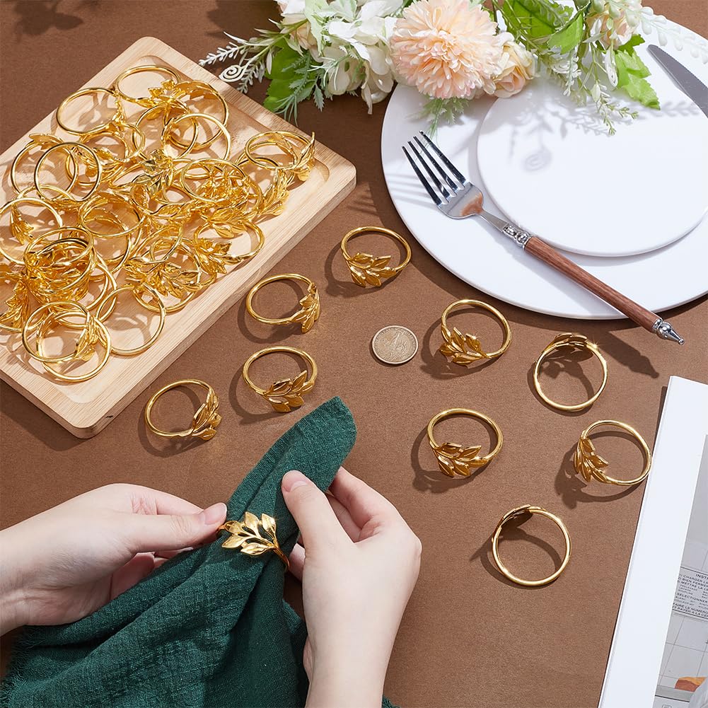 UNICRAFTALE 100pcs Anneaux de Serviette en Feuille Dorée en Alliage en Gros Porte Serviette Métallique Décor de Serviette pour Dîners Banquets Thanksgiving Noël Fêtes Mariage