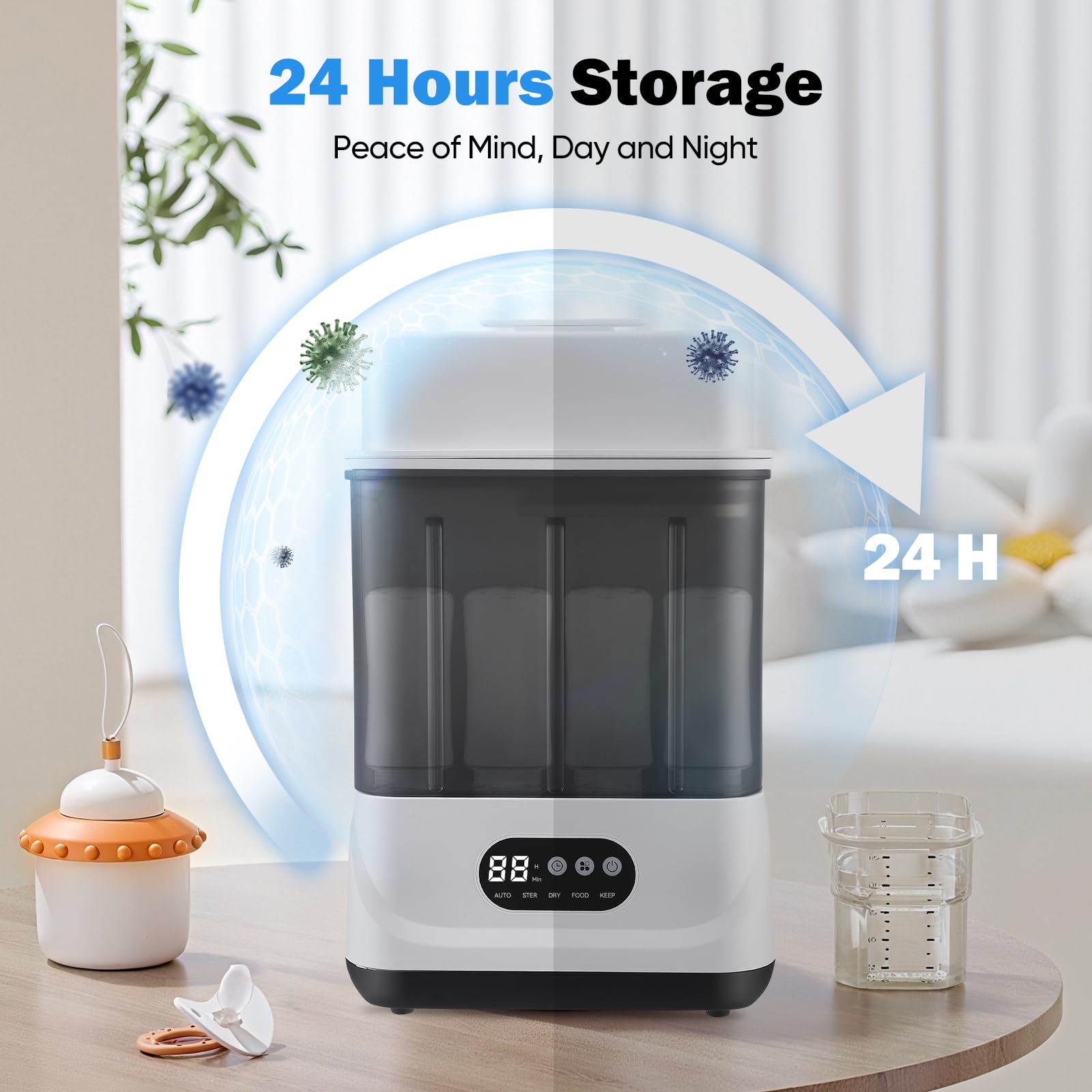 Esterilizador y secador de biberones, esterilizador a vapor eléctrico 4 en 1, con capacidad para 9 biberones y chupetes, esterilizador a vapor de 2 capas para biberones y accesorios