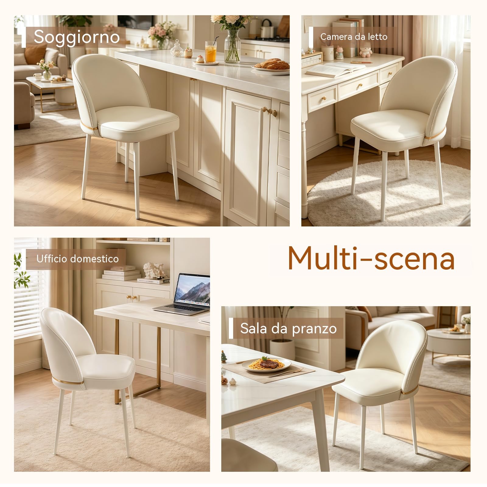 Sedia da Pranzo (singola) – Sedia Moderna Per Cucina Con Schienale e Gambe in Metallo, Sedia Ergonomica Versatile Per Camera da Letto, Ufficio, Sala da Pranzo