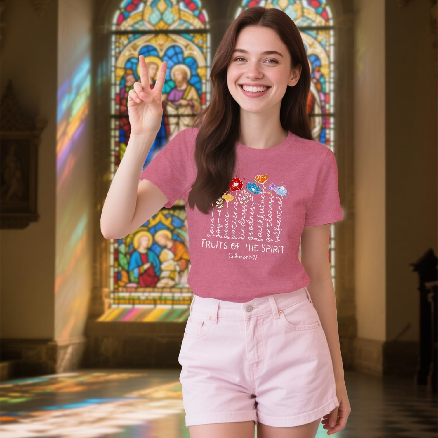 Womens Christian Shirt Fruits of The Spirit T-Shirt Inspirational Faith-Based Bible Verse Tee - Image 2