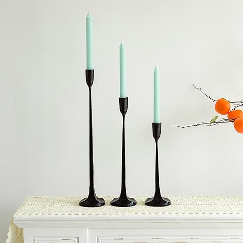 Miniatura 7 de Portavelas decorativos, juego de 3, hierro fundido negro, portavelas para bodas, cenas, fiestas, 10 pulgadas, 13 pulgadas, 16.5 pulgadas