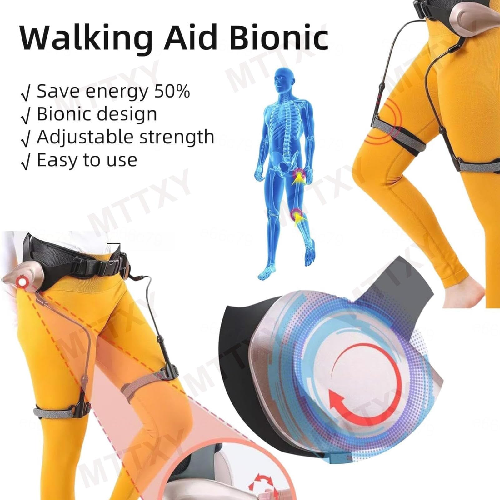 Ayuda para caminar Bionic Body Power, elevador de piernas y soporte para subir escaleras, ayudas para caminar, cintura ajustable (hasta 120 cm) para personas mayores y adultos.