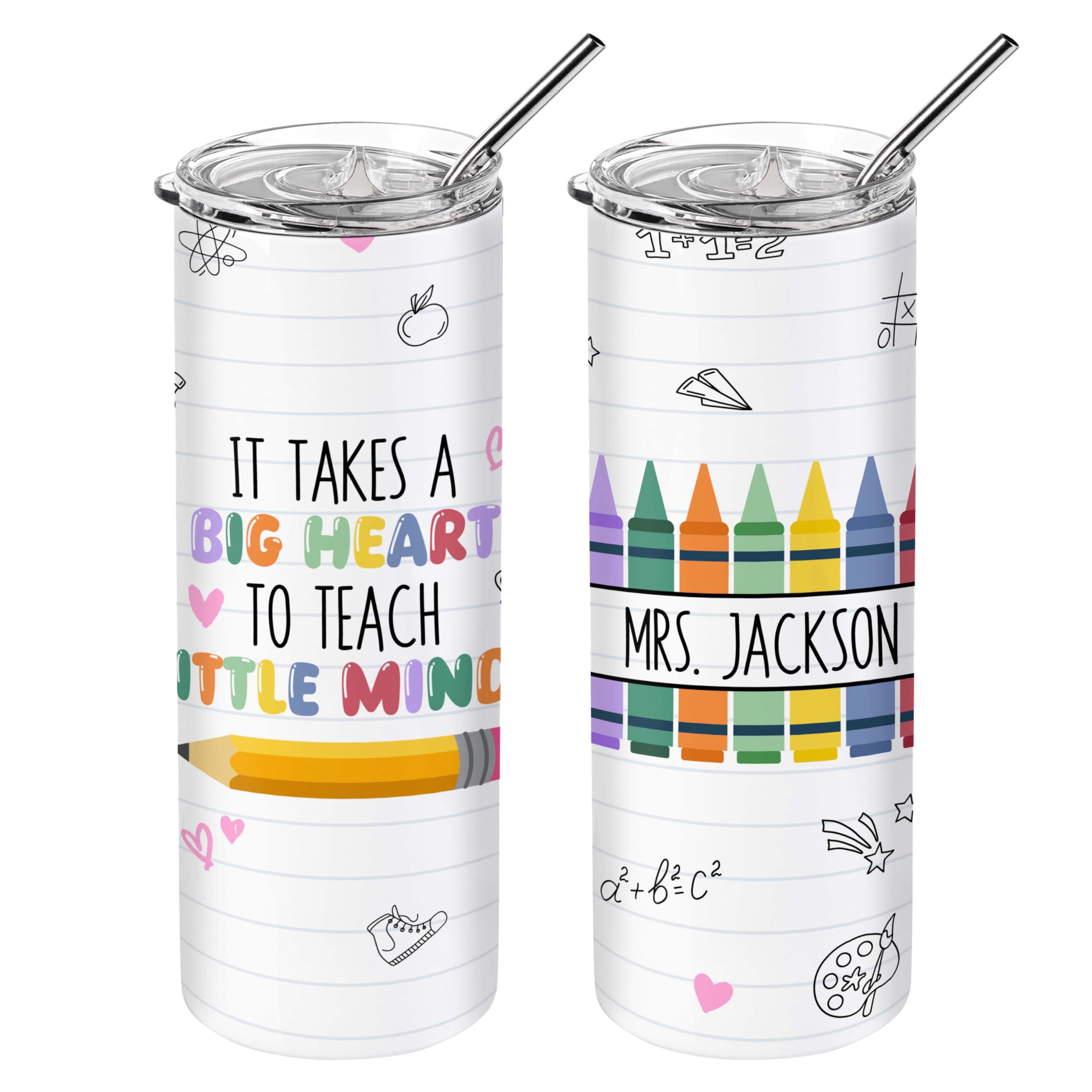 Teacher Appreciation Gifts, Personalized Skinny Tumbler Gifts for Teachers Women, Men, Thank You Gift From Students - D1