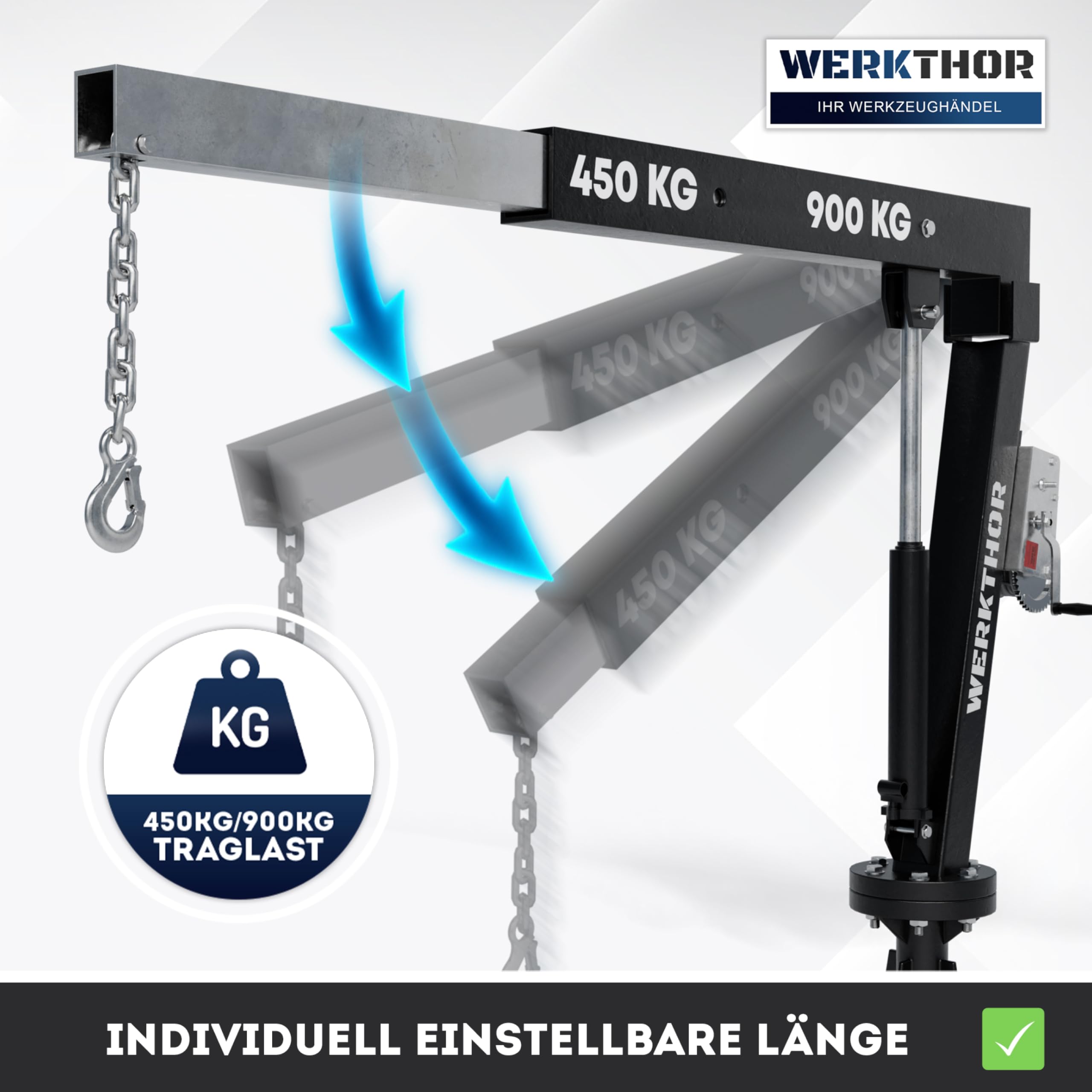 WERKTHOR Gru pickup gru di carico 900 kg con verricello e idraulico, gru pick up per rimorchio e piano, girevole a 360°, mini gru con materiale di montaggio e base solida, nero