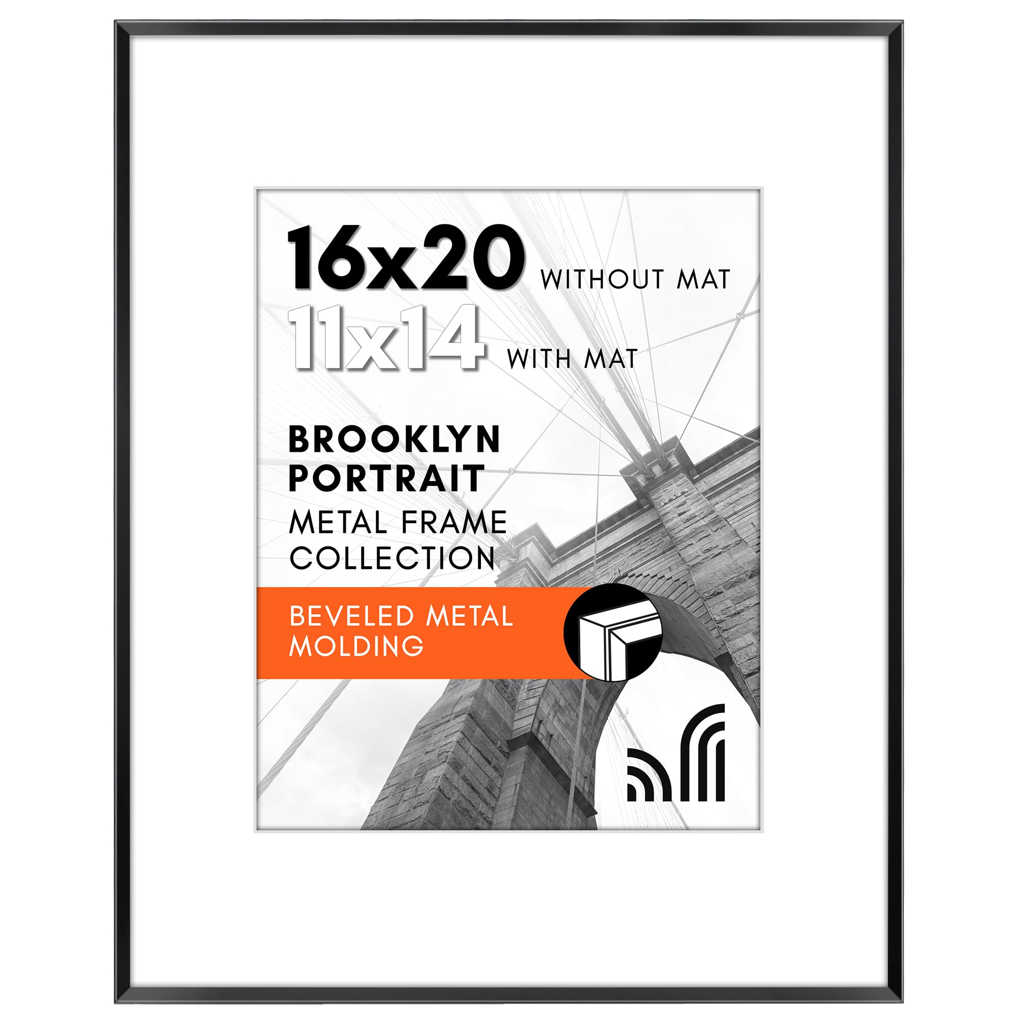 Americanflat Aluminum 16x20 Picture Frame with Shatter-Resistant Glass - Use as 11x14 Frame with Mat or 16x20 Frame Without Mat - Brooklyn Collection - Photo Frame for Wall Display - Black