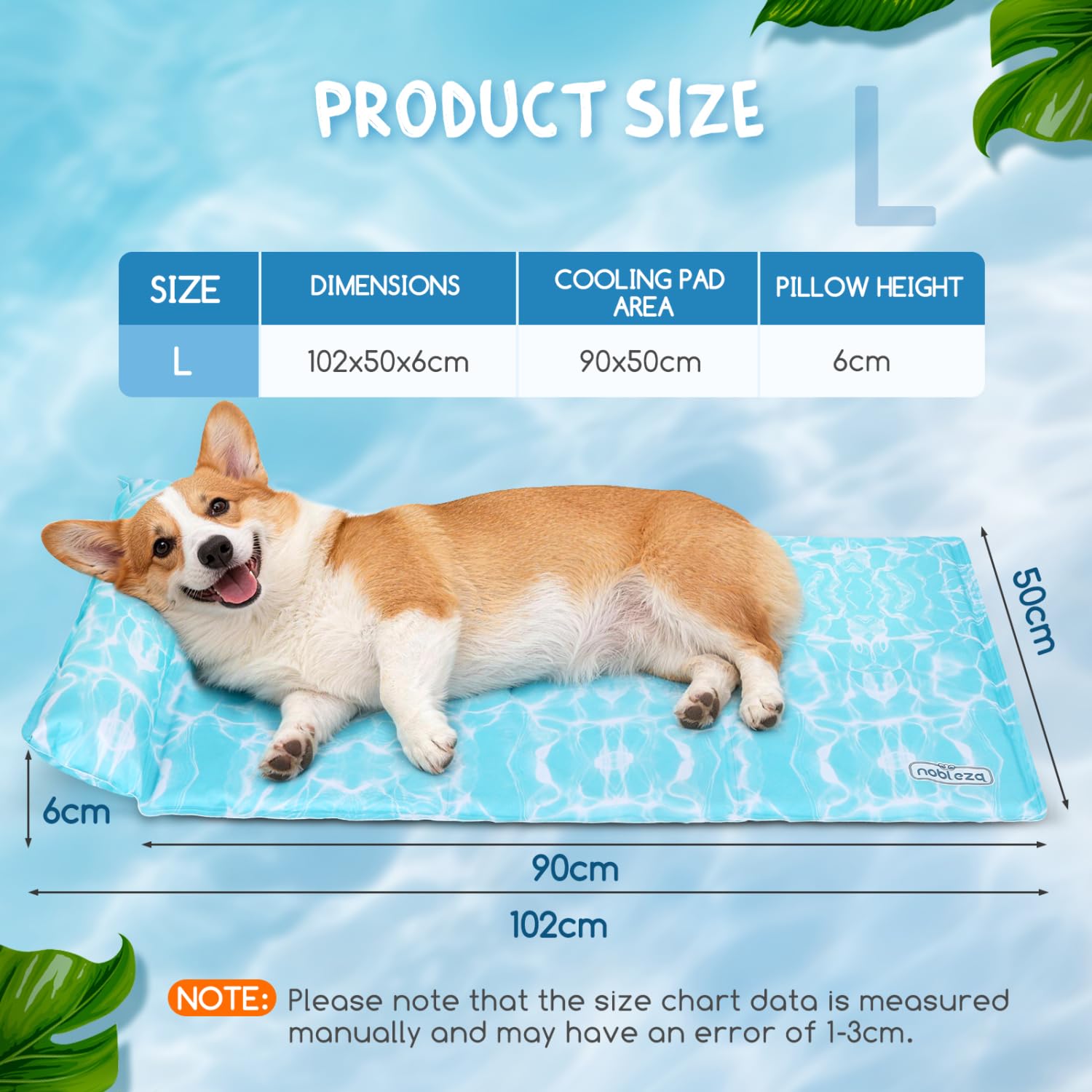 Nobleza Manta Cama Refrescante para Perros y Gatos, Alfombra Refrescante Perro Diseño con 6cm Almohada Cervical Añadida, Gel No Tóxico y Auto-Refrescante, Tela Oxford 300D Resistente, 102x50cm