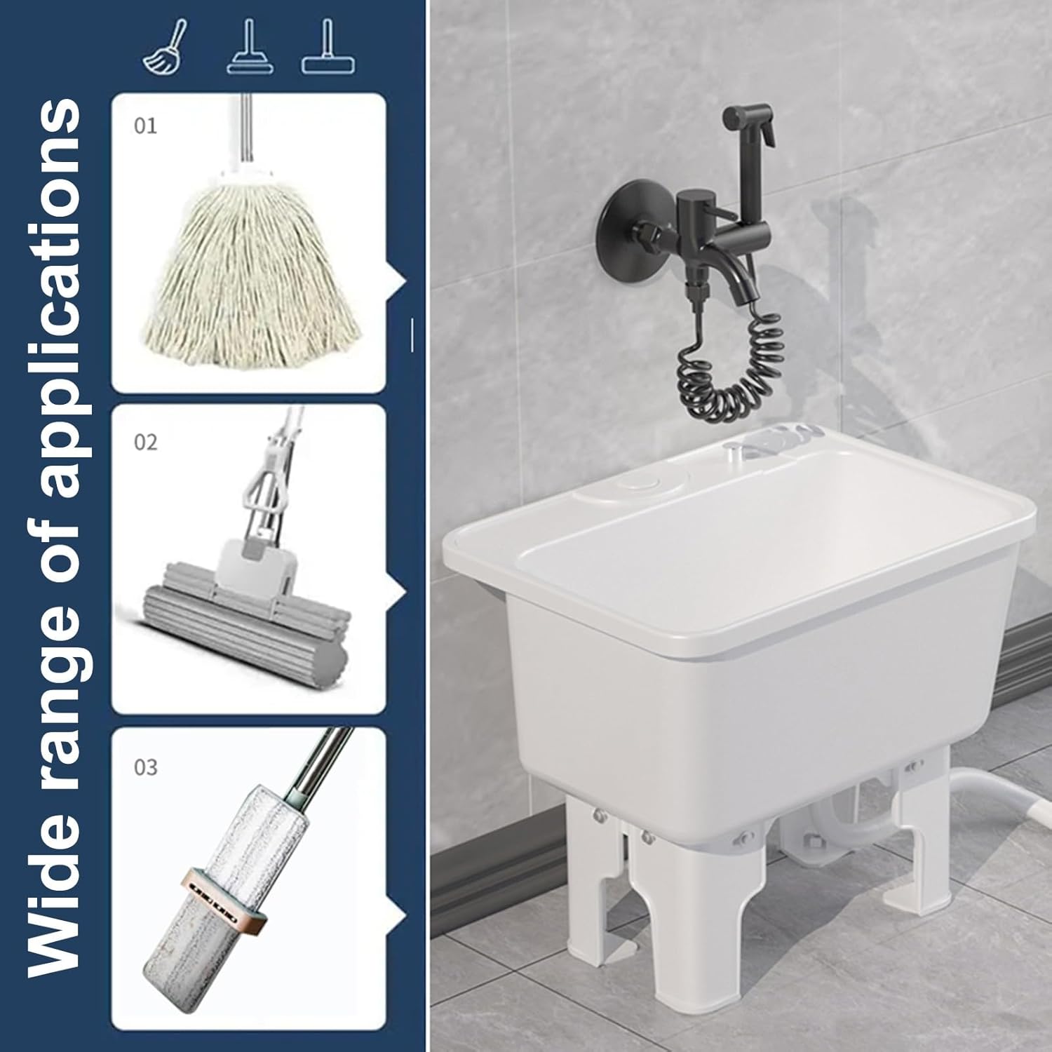 Portable Sink Indoor and Outdoor Utility Mop Sinks Single Knob Drainer with Commercial Mop for Laundry Garage Garden Bathroom
