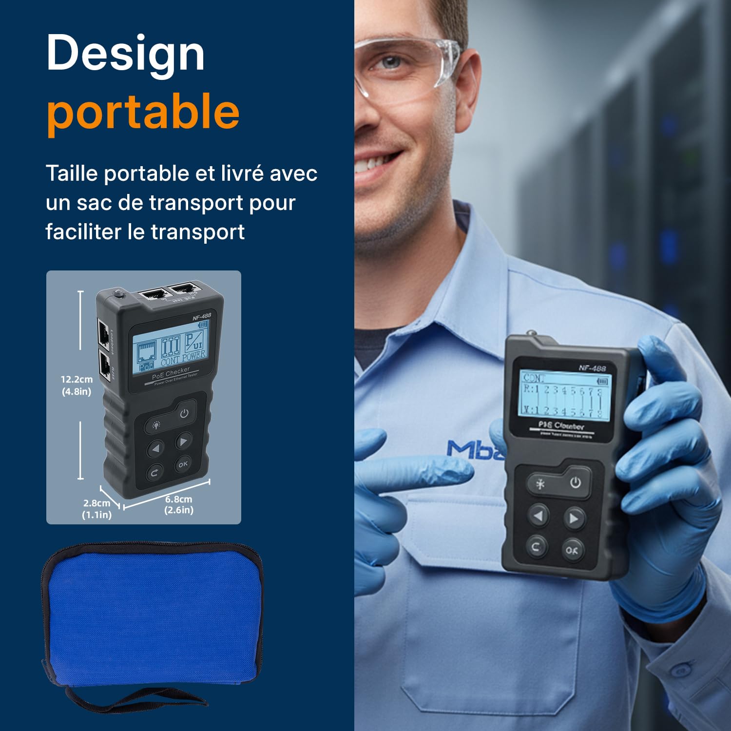 Mcbazel Testeur de Réseau RJ45 avec Testeur de Câble LCD, Testeur de Tension POE, Instrument de Mesure