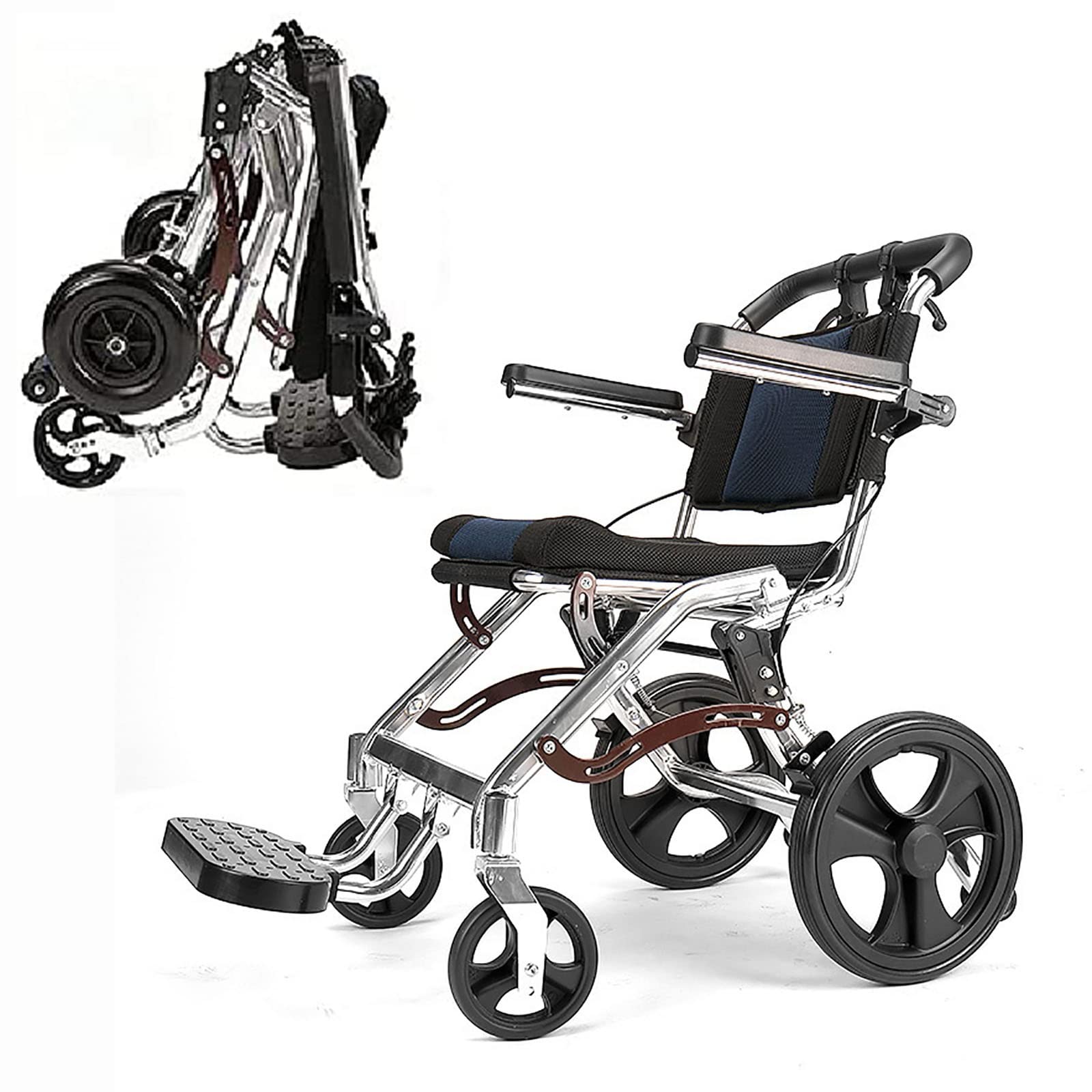 BITWITAdult Foldable Wheelchairs Portable Lightweight Attendant Transport Wheelchairs Aluminum Outdoor Travel Wheelchairs, for Elderly,Disabilities
