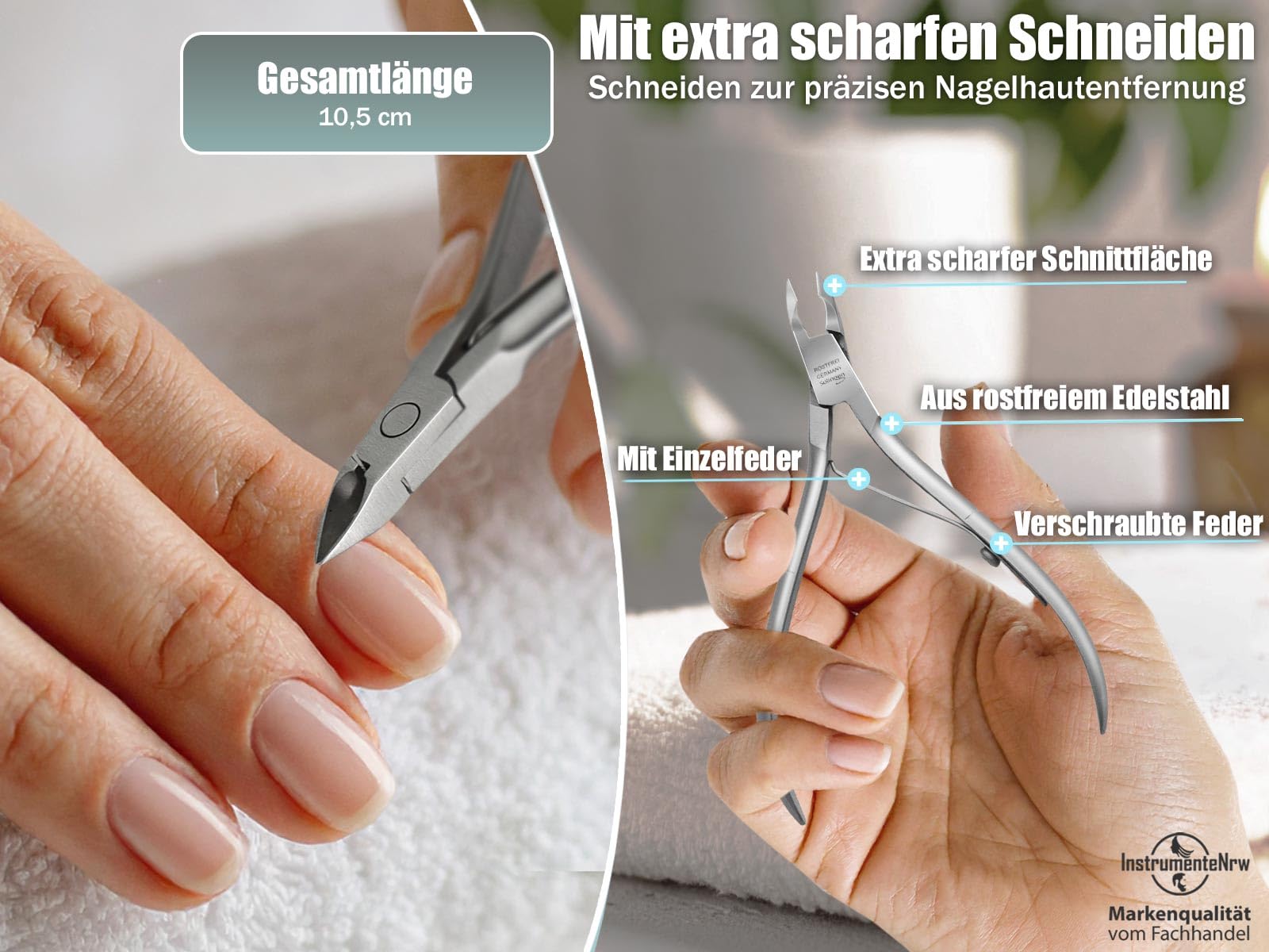 Nagelhautzange Hautzange Solingen mit Scharfer und Feiner Schnittfläche Made in Germany Edelstahl Rostfrei Hautschere für die Pflege der Nagelhaut 10,5 cm