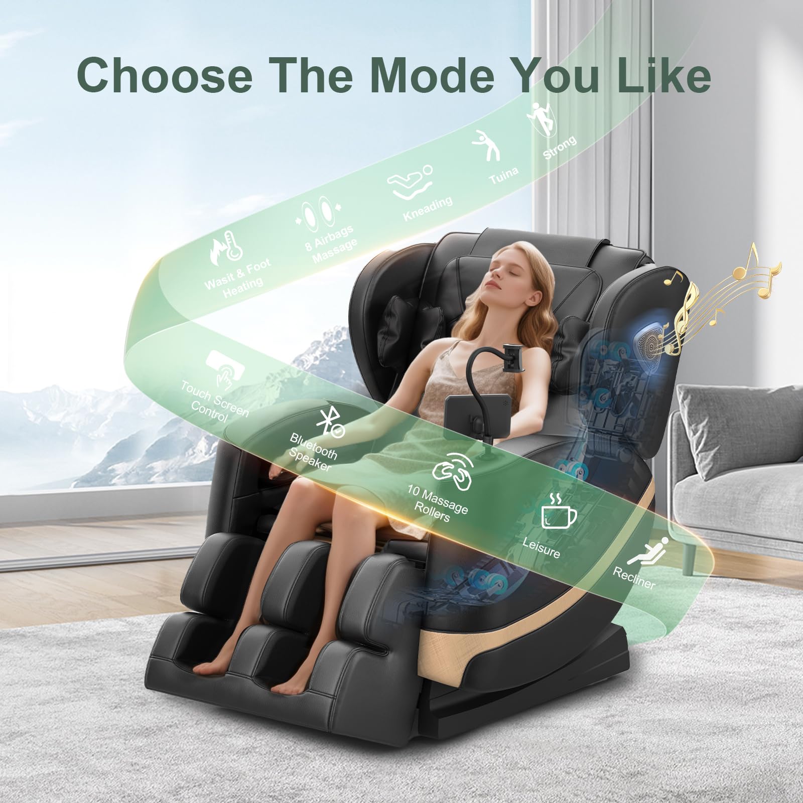 F FURNIMAT Massagesessel Ganzkörper, Zero Gravity Relaxsessel Massagestühle mit Taillen- und Beinheizung, Komfort-Airbags, Fußrollen, 10 Massagerollen, Bluetooth-Lautsprecher, Fernbedienung