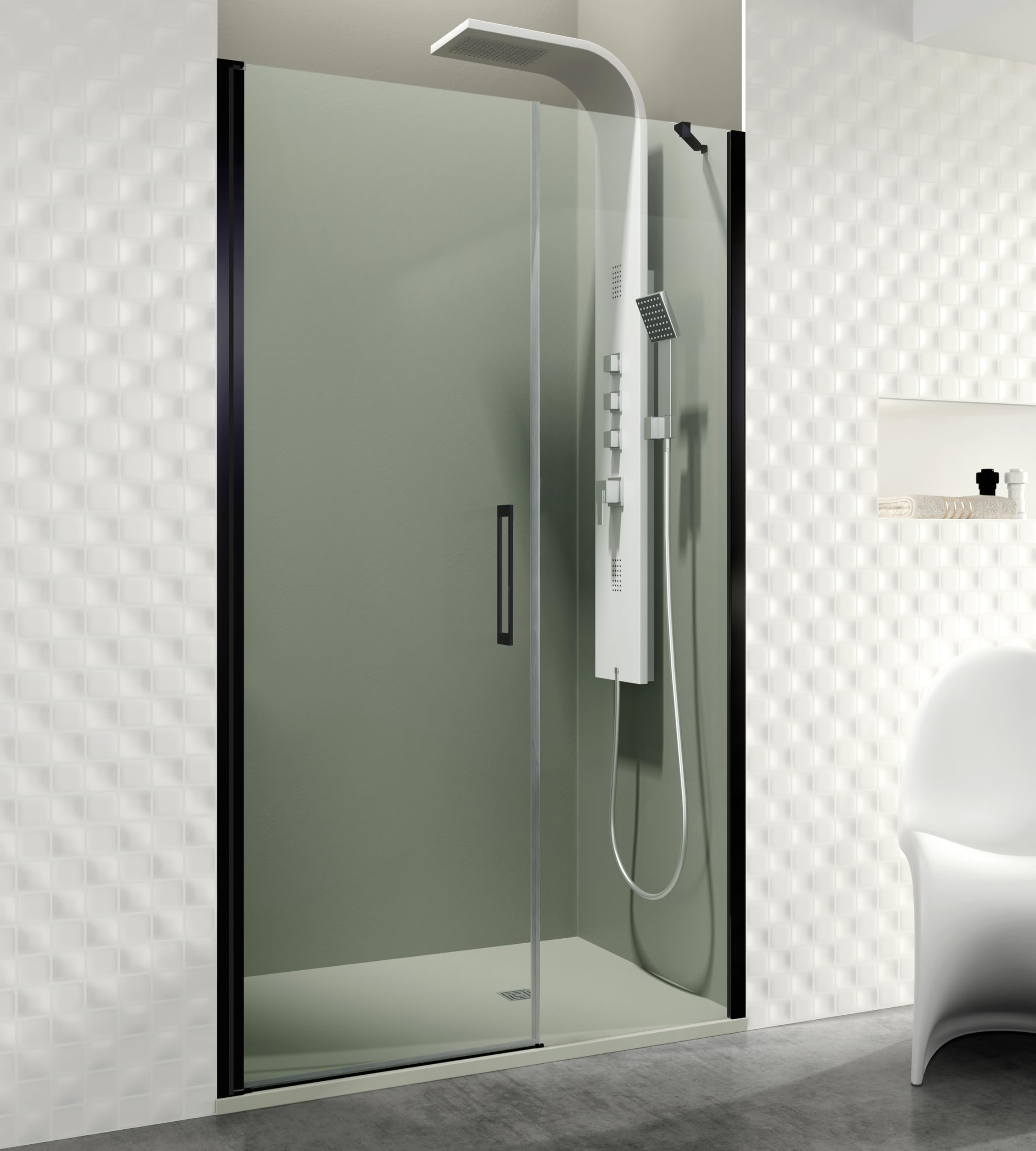 GME - Mampara Ducha 1 Puerta Corredera + 1 Puerta Fija Negra 100cm | Mampara de Cristal con Perfilería de Aluminio y 195cm de Altura | Cristal Templado 6mm Antical Y Cierre Magnético