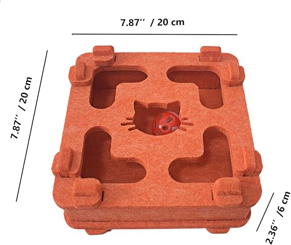 IUHKBH Cat Puzzle Toy, Soft Felt Intelligence Mind Game Track Balls Interactive Kitten Toy Puzzle Box for Indoor Cats, Easy to Assemble [Orange]