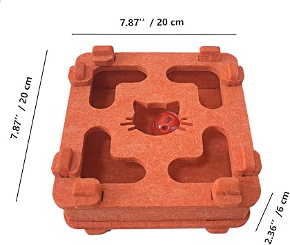 IUHKBH Cat Puzzle Toy, Soft Felt Intelligence Mind Game Track Balls Interactive Kitten Toy Puzzle Box for Indoor Cats, Easy to Assemble [Orange]