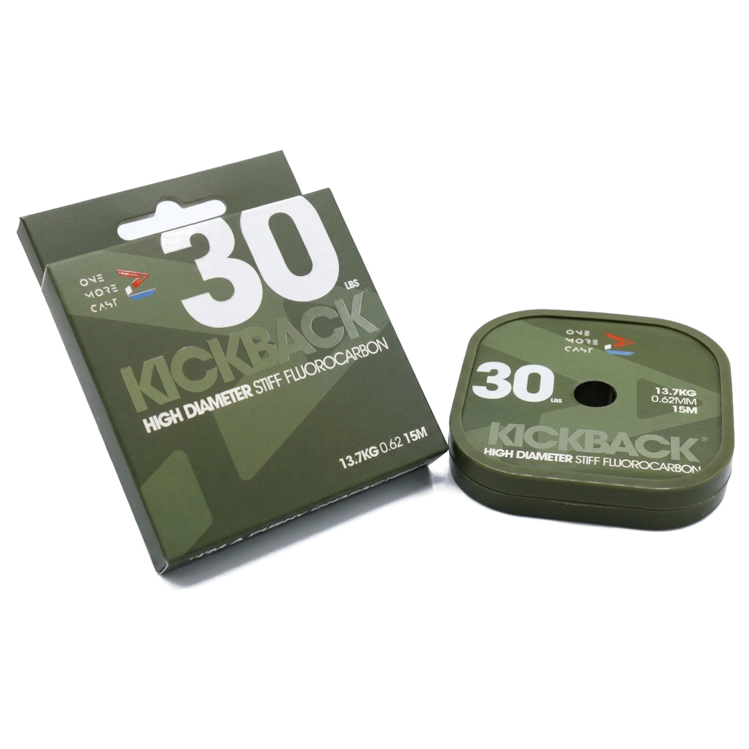 OMC Kickback High Diameter Stiff Fluorocarbon (25lb & 30lb) 15m Carp Rig Filament for Spinner and Ronnie Rigs (0.52mm–0.62mm)