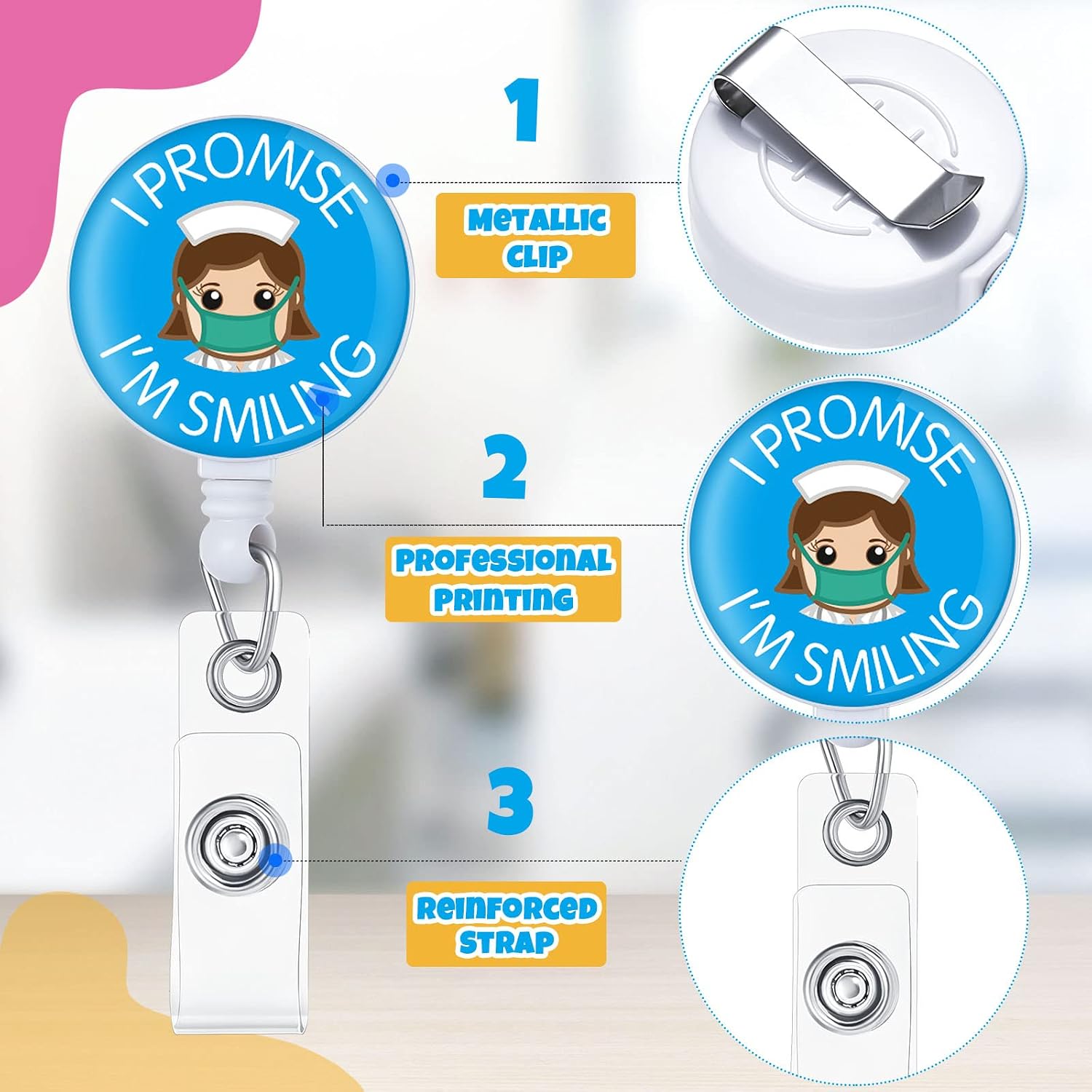 Gueevin 15 Pack Funny Badge Holder Retractable Reel Nurse Quote ID Clip Cute Nursing for Doctor Teacher Student Employee Office Medical Work Supplies