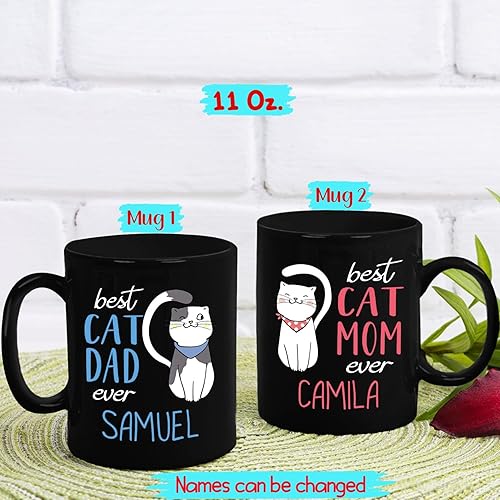 Miniatura 3 de Taza de café negra personalizada para parejas, regalo para gatos, papá, gato, mamá, Best Cat Mom Ever Best Cat Dad Ever Travel Taza de cerámica de