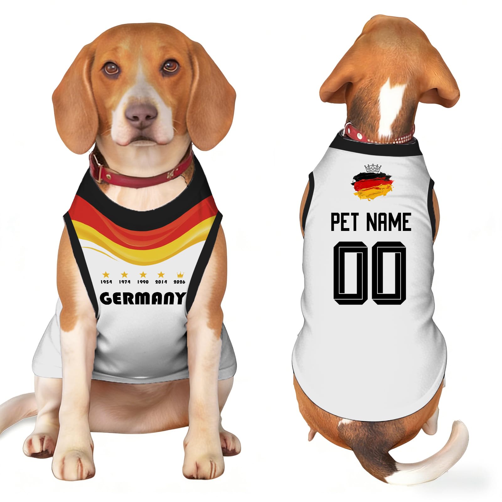Custom Dog T-Shirt - World Cup Football 2026 Personalised Dog Jersey with Custom Name & Number, Breathable Sleeveless Polyester Pullover, Pet Gift for Small Medium Large Dogs, XS-5XL (Ger-many)