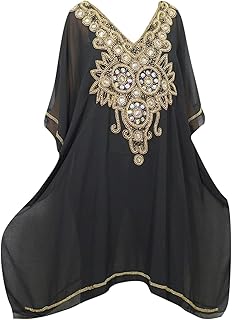 Mogul Interior Women's Caftan Dress Sequin Black Kimono Shirt Kaftan One Size