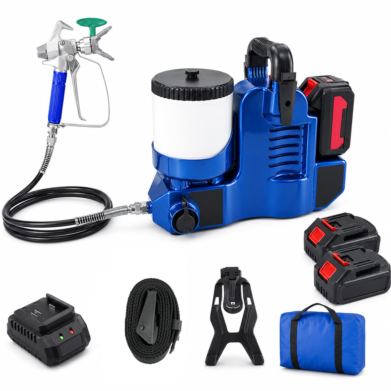 JIANGYUXINLI 1.2L Portable Airless Paint Sprayer, 650W Cordless Airless Paint Sprayer Gun, 21V Lithium Battery, 514 Nozzle, 15MPa, 6-Speed Adjustable, Lightweight All-in-One Kit with Accessories