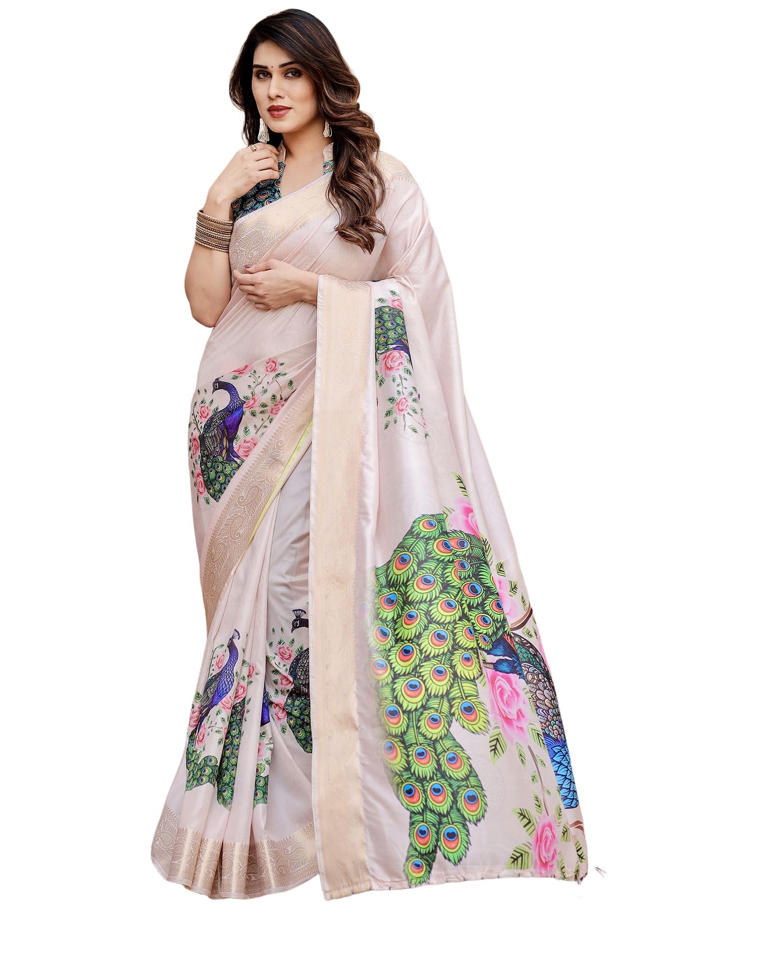 siril Women's Tussar Silk Kalamkari Printed Saree With Unstitched Blouse Piece-picture-54