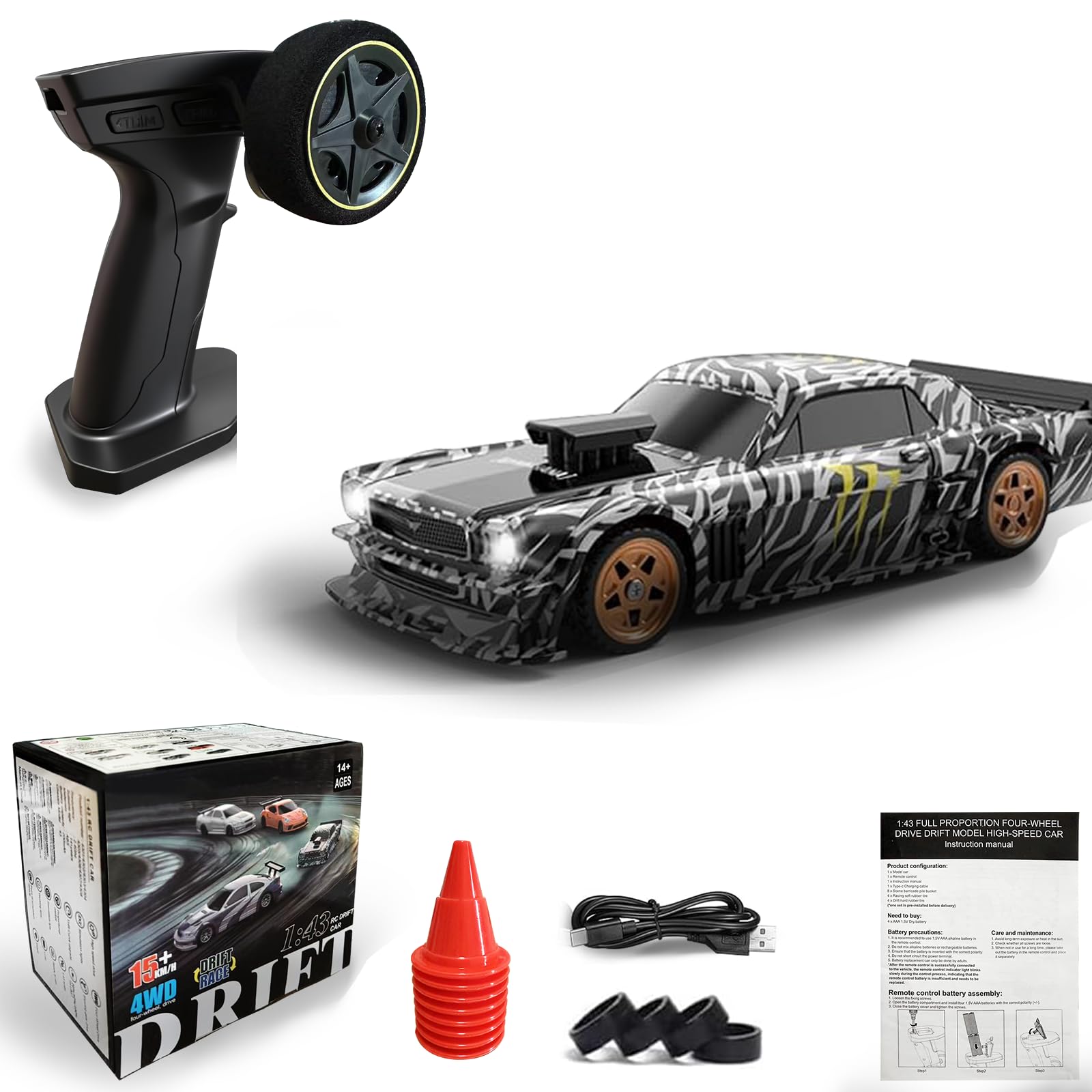 Mini Fast RC Cars, 1/43 RC Drift Car Small Remote Control Car with Gyroscope, 2.4GHz 4WD Full Proportional High Speed Micro Hobby RC Cars with Lights Racing Tires, Toy Model Gift for Adults Kids Boys