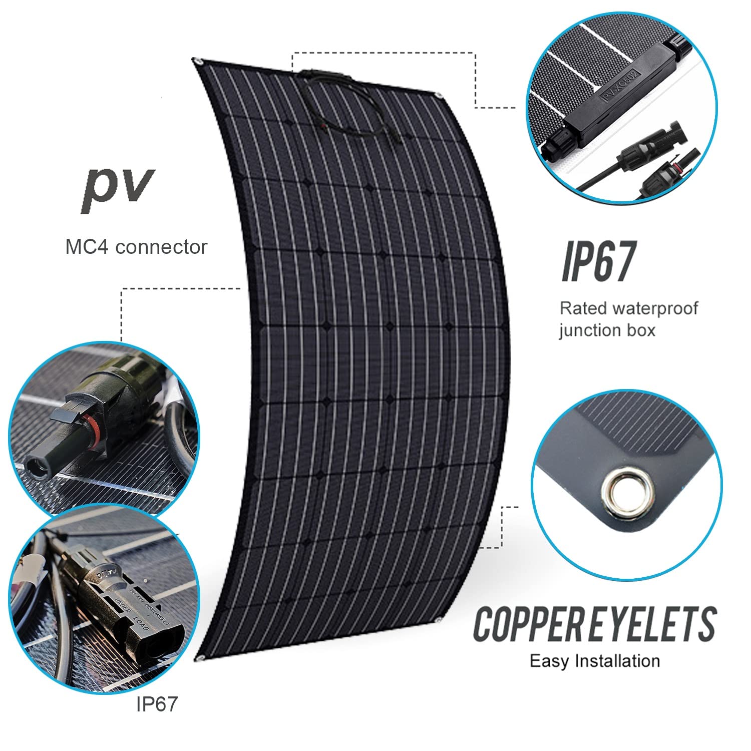 Panneau Solaire ETFE 2pcs 100W monocristallin Pliable - 200 Watts Semi-Flexible Mono Panneaux solaires Chargeur Hors réseau pour Camping-Car Bateau Cabine Van Voiture Surfaces inégales