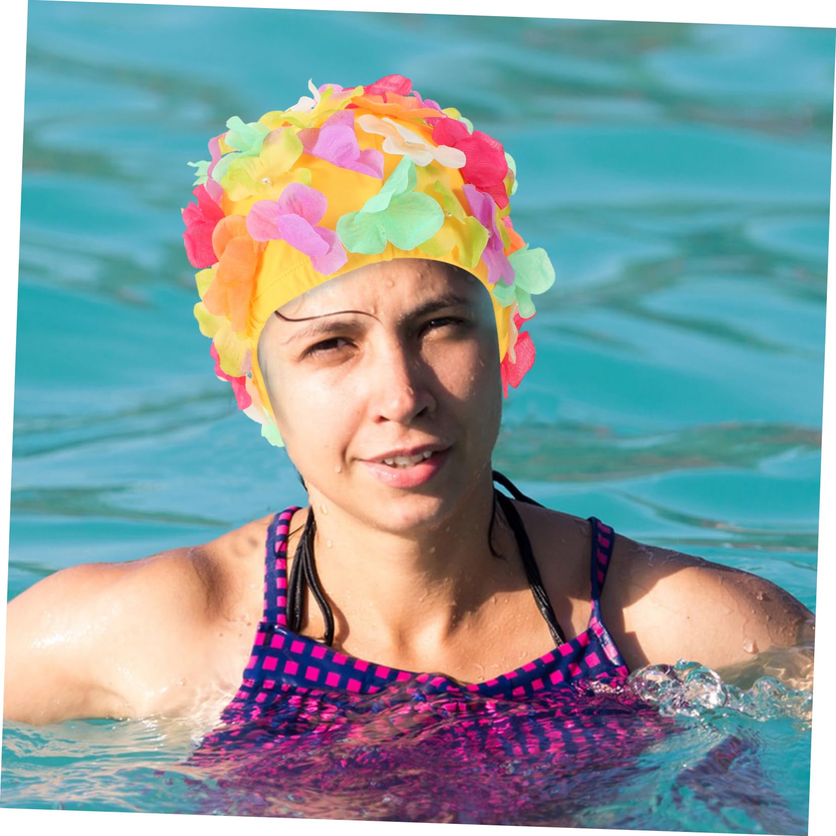 iplusmile Bonnet de Natation Fleurs Élastique pour Chapeau de Bain Confortable Respirant pour Cheveux Longs Protection Capillaire Lors de Natation du Spa