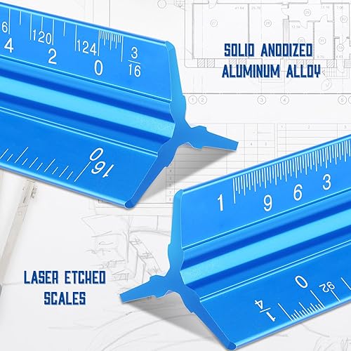 Vista 16 de Macarrie Regla triangular a escala arquitectónica, 12 pulgadas, regla de aluminio de metal con medidas imperiales para arquitecto, estudiante, Negro