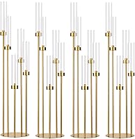 Set of 4 Gold 5-Arm Candelabras 39.4" Tall with Acrylic Lampshades - Wedding Party Table Centerpieces for LED Taper Candles