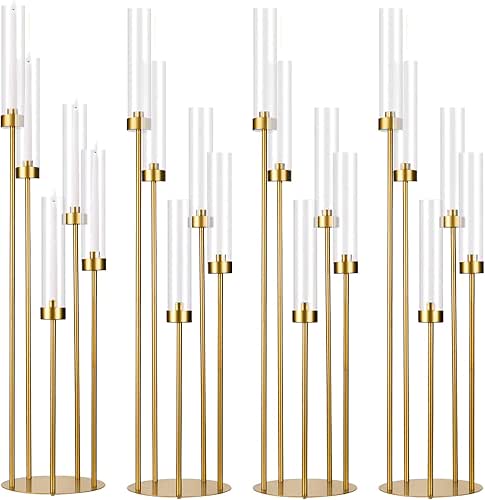 5 Arm Candelabra with Acrylic Lampshade Set of 4 Gold