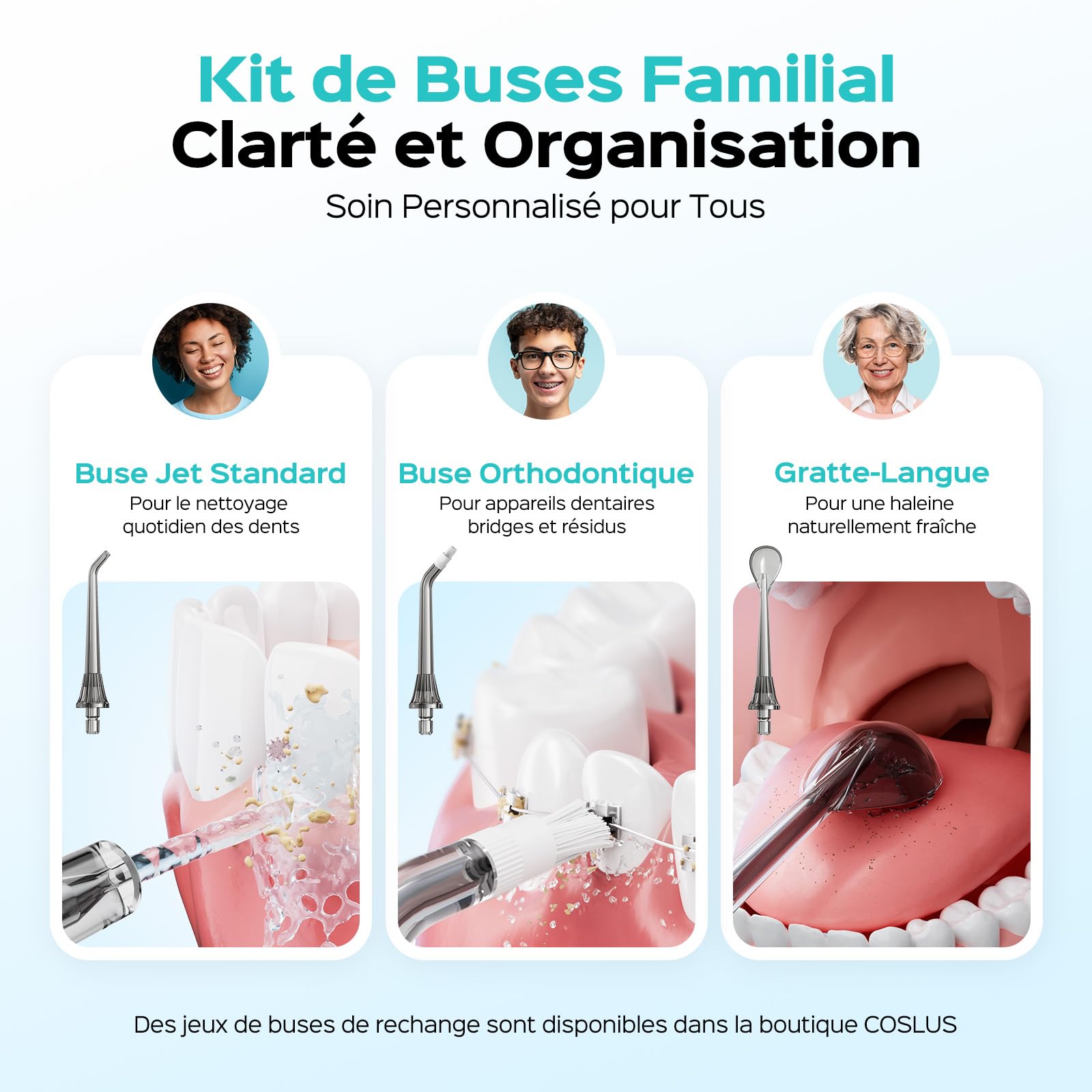COSLUS C51 Jet Dentaire Hydropulseur Irrigateur Oral: 3 Modes & 18Niveaux, Pic Dentaire Eau pour Orthodontie, Appareil Dentaire, Gencives Sensibles, Compact pour Voyage, Noir Brillant