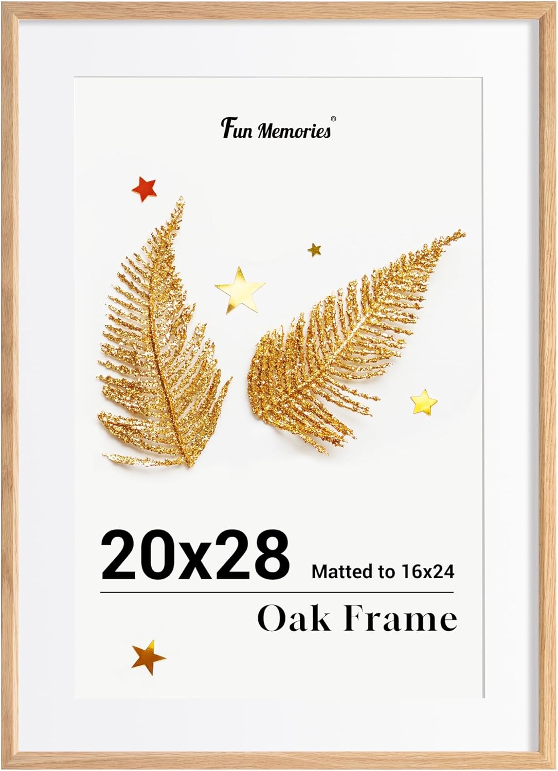 Fun Memories 20x28 Oak Picture Frame for Wall, 20x28 Frame with Matted to 16x24, Solid Wood Picture Frames for Wall Art Photo and Prints (Natural, 1 Pack) USA-Sourced Oak Wood Natural 20x28 - 1P