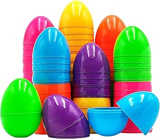 空のイースターエッグ、50個入り充填可能なカラフルな明るいイースターエッグ、未充填イースターエッグ、アソートカラーイースターエッグデコレーション、イースターバスケット詰め物フィラー、イースターデコレーション