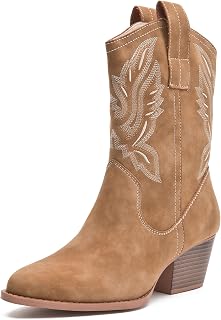 Cowboy Ankle Boot for Women Cowgirl Western Embroidered Booties/Low Chunky Heel Fashion Short Boots for Country Concert Traveling Wedding And Party