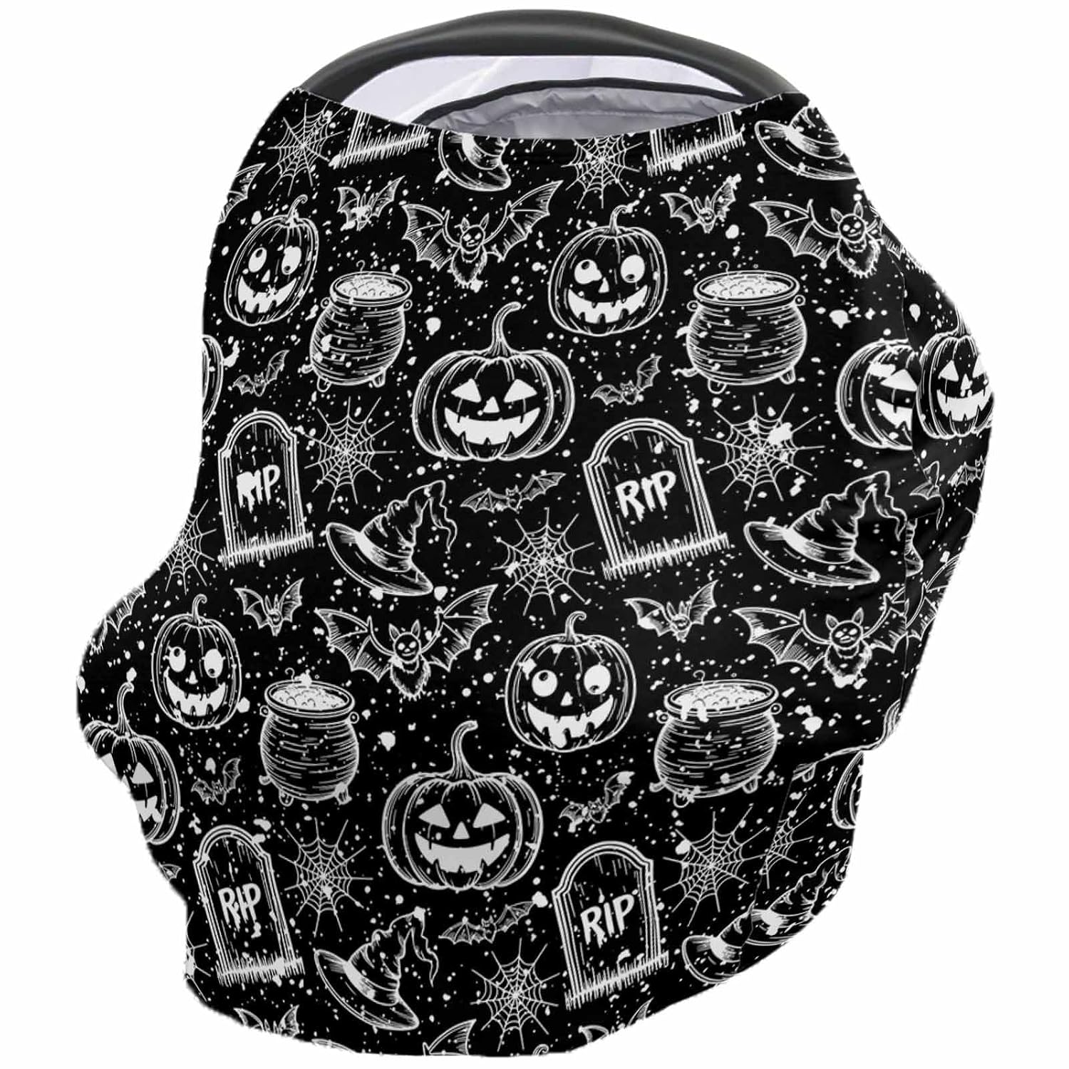 Nursing Cover for Breastfeeding Scarf Super Soft Cotton Multi Use for Baby Car Covers Canopy Shopping Cart Cover Blanket Stroller Cover Halloween Themed Pumpkin Witch Bat Spider Black