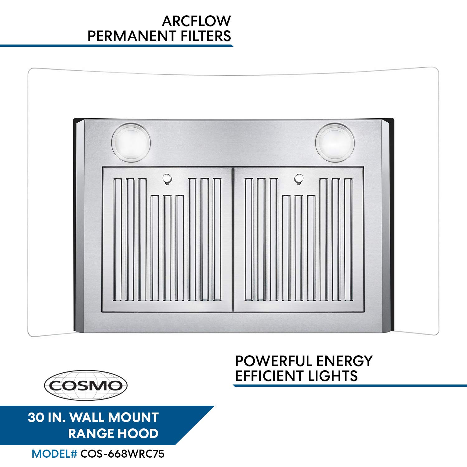 Cosmo COS668WRC75 Wall Mount Range Hood with Ducted Exhaust Vent, 3