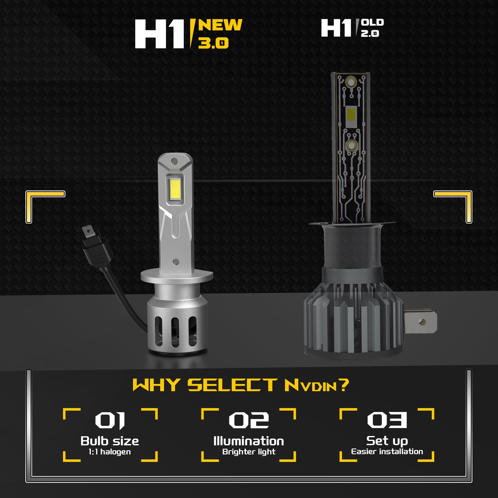 ampoules h1 led 22000lm, lampe de phare 12v pour voiture et moto, taille des halogènes 1:1, montage direct pour les feux de route ou croisement, 6000k blanc