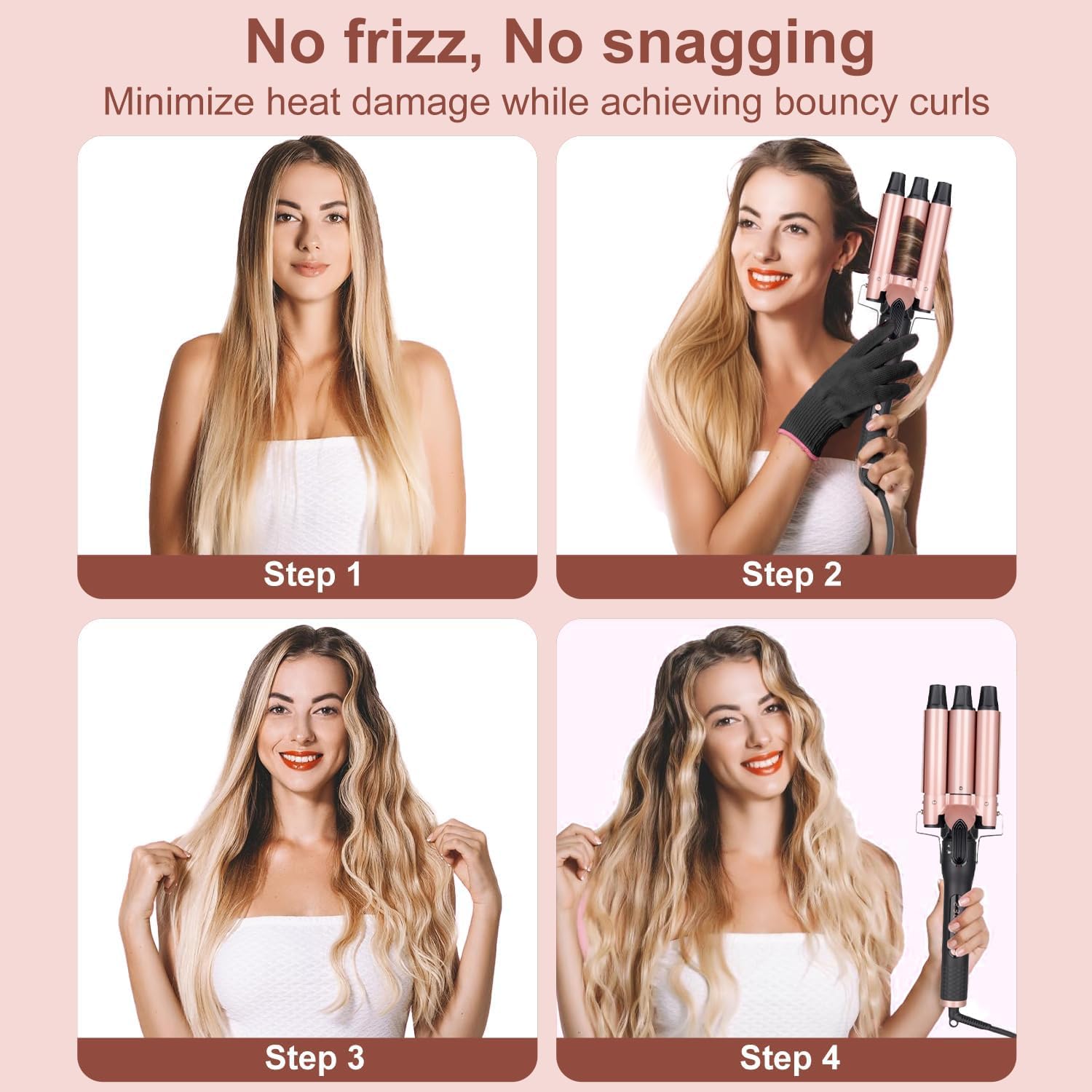 UNOBEY Lockenstab 5 in 1, Lockenstäbe 3 Fässer Welleneisen Set mit austauschbaren Keramik Lockenstab 13-32mm für Große und Kleine Locken, Beach Waves, Temperatureinstellung, Handschuh
