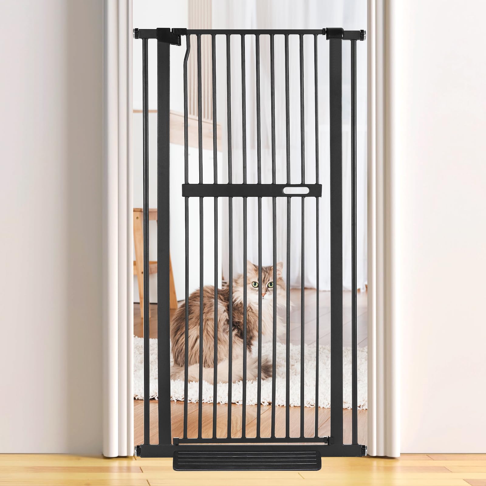 WICHEMI 55.11" Extra Tall Pet Gate, 30.11-33.07" Wide Extra Tall Cat Gate, Pressure Mounted Walk Through Extra Tall Cat Gate for Doorways No Drilling Auto-Close Extra Tall Safety Gate for Cat Dog Pet