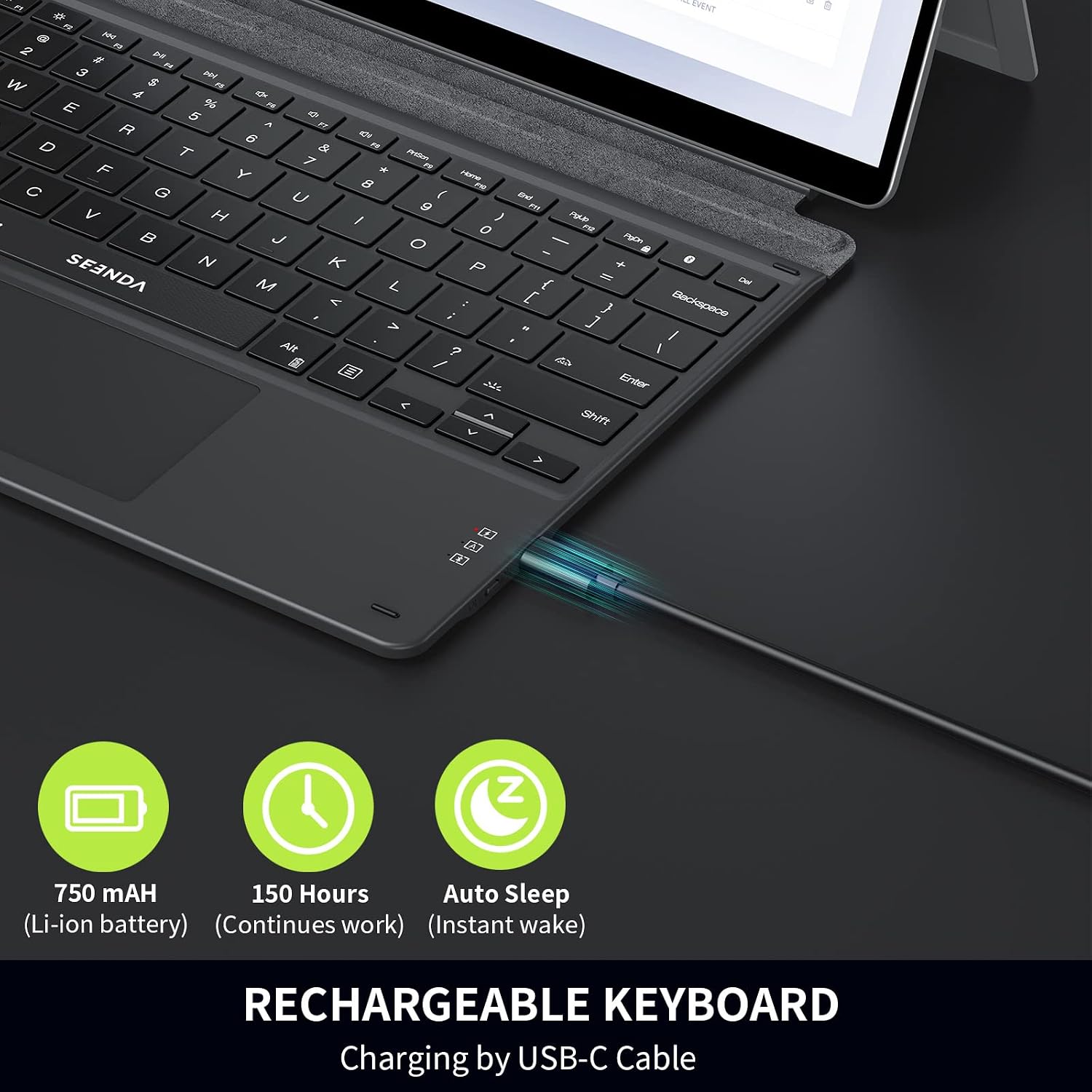 Seenda Backlit Keyboard with Touchpad for Surface Pro 8/9/Pro X, Detachable Slim Bluetooth 5.2 Keyboard with Multi-Gesture Trackpad for Microsoft Surface Pro 8/9/X 13-inch Tablet, Grey